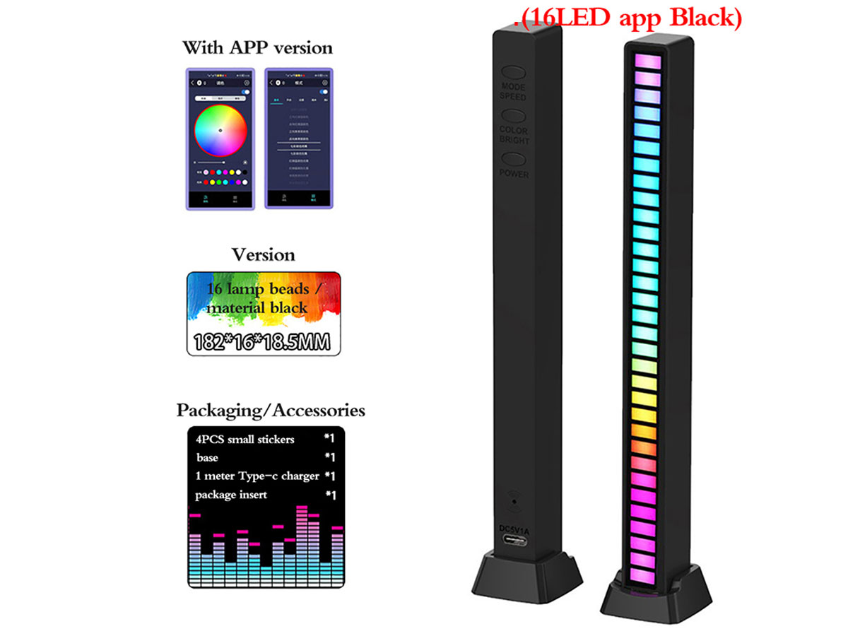 Wskaźnik wysterowania audio 16LED czarny zasilany poprzez USB ABS