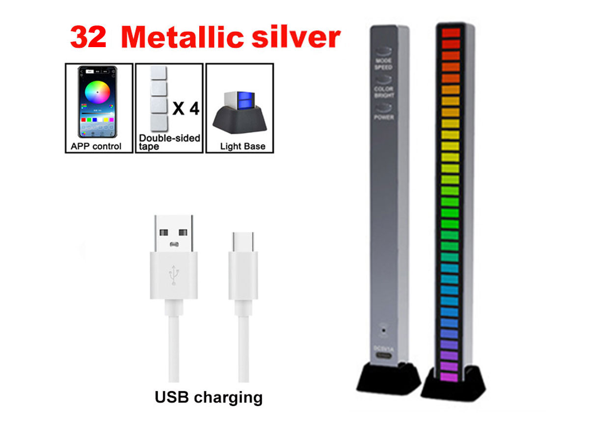  Wskaźnik wysterowania audio 32LED zasilany poprzez USB srebrny