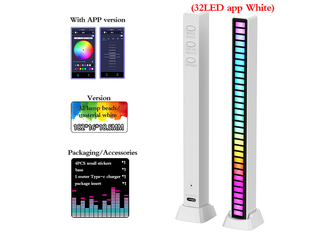 Wskaźnik wysterowania audio 32LED biały z wbudowaną baterią ABS