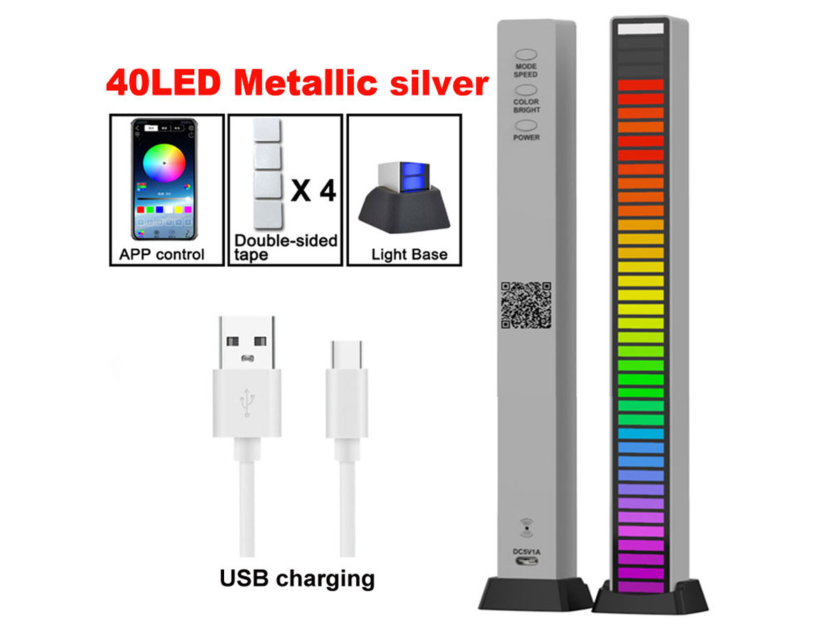Wskaźnik wysterowania audio 40LED zasilany poprzez USB srebrny