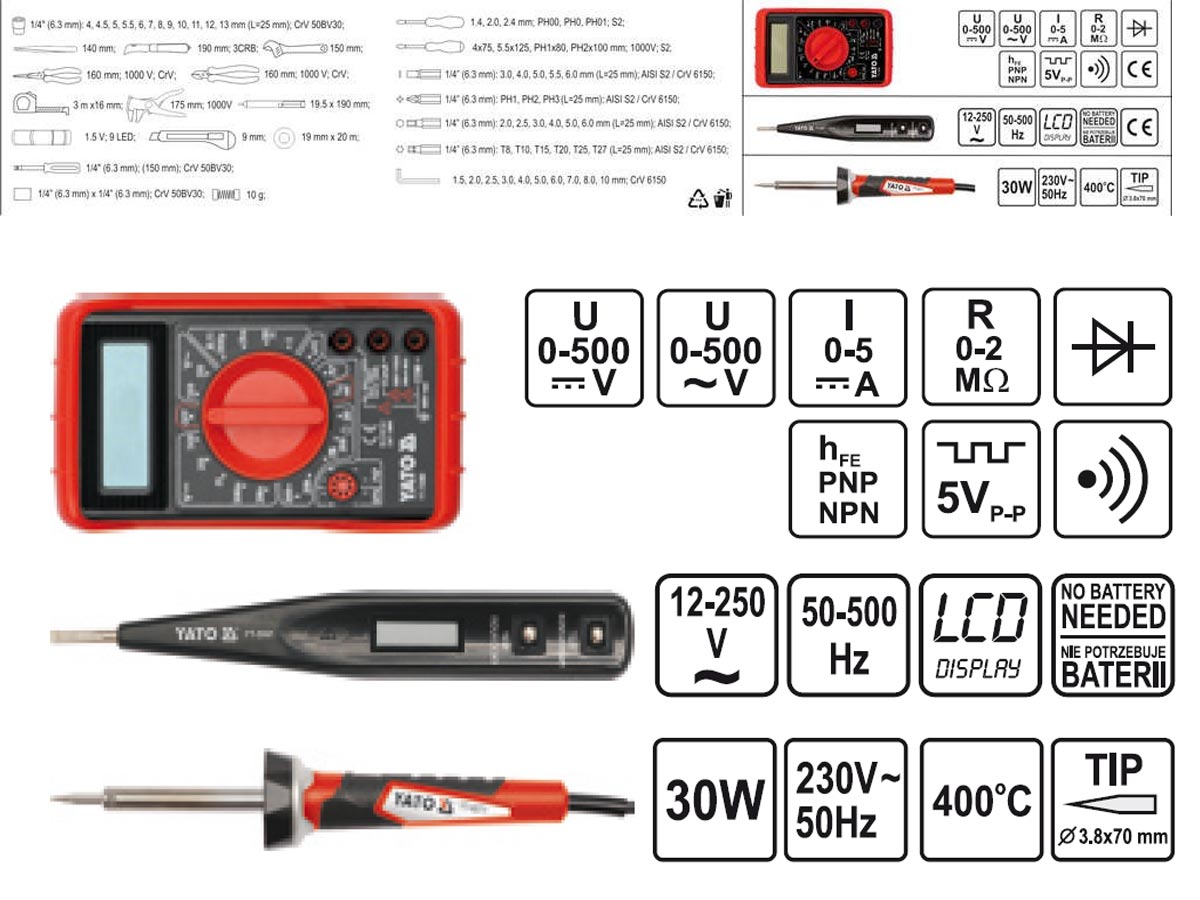Zestaw narzędzi dla elektryków 68 części w organizerze YT-39009