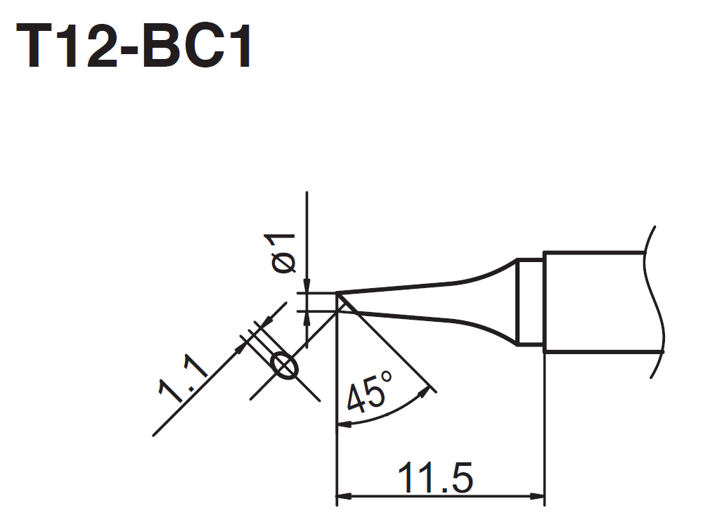 Grot T12-BC1 fi 1mm ścięty 45° do stacji lutowniczych