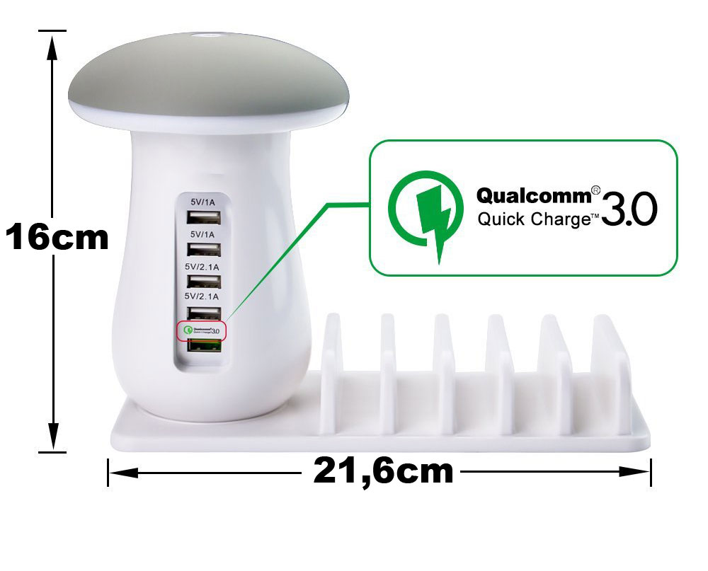 Ładowarka sieciowa USB + lampka LED + uchwyt. Quick Charge 3.0 Qualcomm