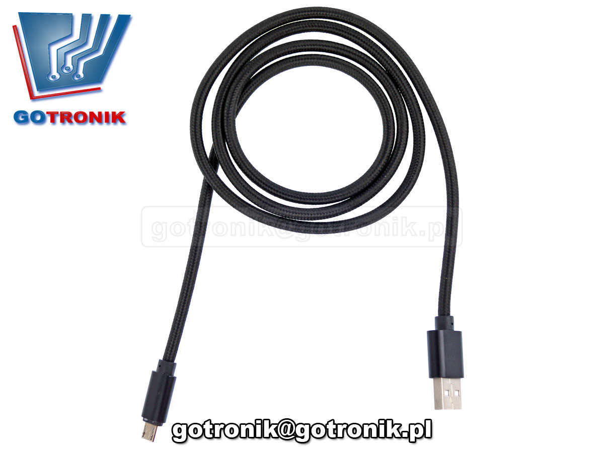 ML0801B przewód kabel usb microUSB nylon oplot dobrej jakości czarny