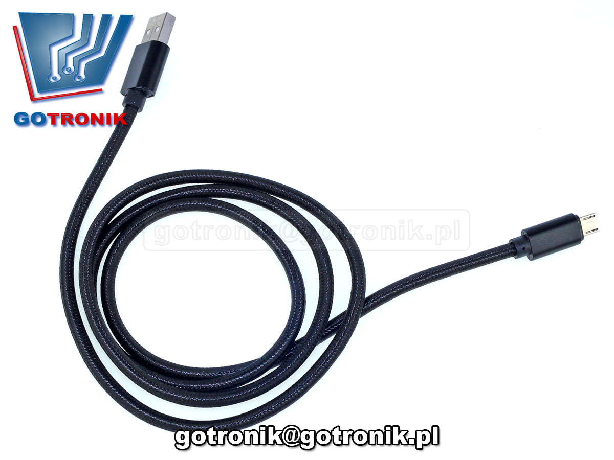 ML0801B przewód kabel usb microUSB nylon oplot dobrej jakości czarny