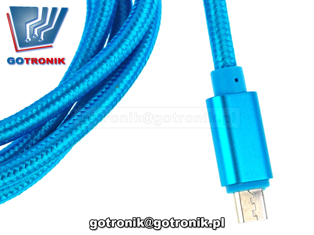 ml0801bl przewód kabel usb microUSB nylon oplot dobrej jakości niebieski