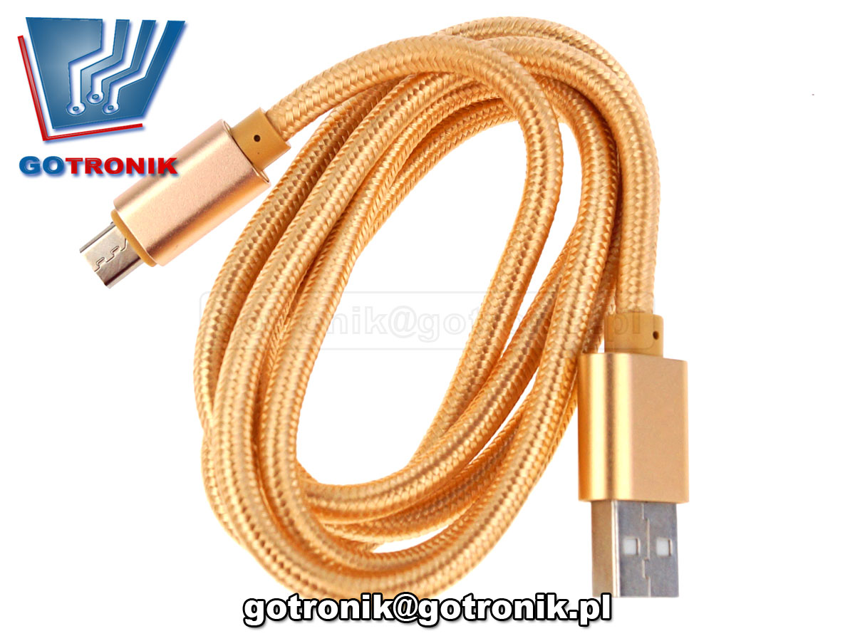 ml0801g przewód kabel usb microUSB nylon oplot dobrej jakości złoty gold