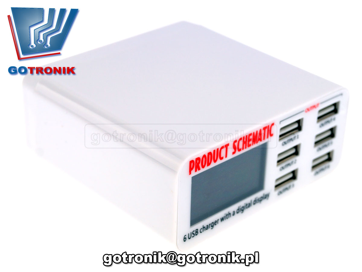 Ładowarka sieciowa USB 6 gniazd wyświetlacz prądu product schematic wlx-899 6A 5V 3,5A 3500mA