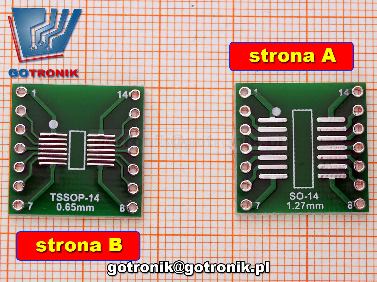 PCB-119 Płytka drukowana SO14/TSOP14 na DIP16 PCB adapter 1.27mm: SOP14/SOIC14/SO14/ 0.65mm: TSSOP14/SSOP14/MSOP14