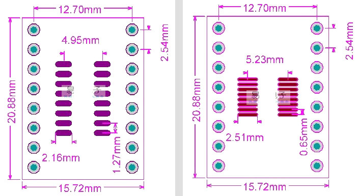 PCB-120 Płytka drukowana SO16/TSOP16 na DIP16 PCB adapter 1.27mm: SOP16/SOIC16/SO16/ 0.65mm: TSSOP16/SSOP16/MSOP16