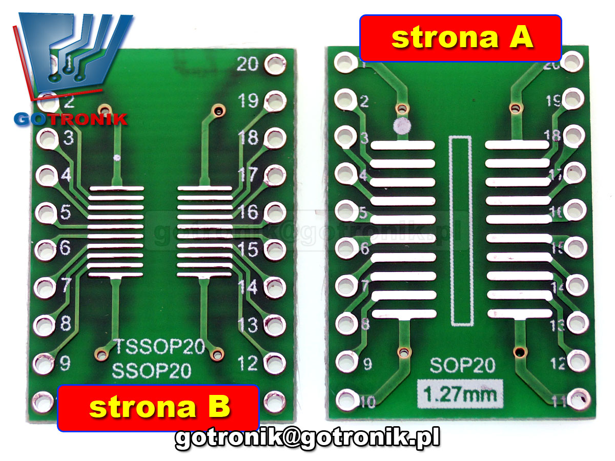 PCB-121 Adapter przejściówka TSSOP20/SOP20 na DIP20 0,65mm 1,27mm=50mils