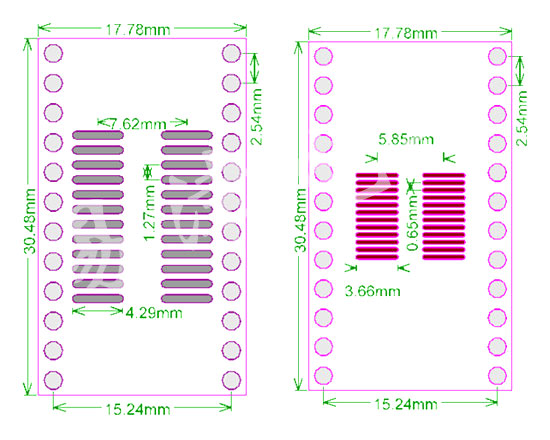 PCB-122 Adapter przejściówka TSSOP24/SOP24 na DIP24 0,65mm 1,27mm=50mils