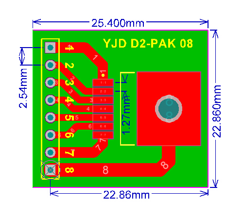 PCB-107 Adapter przejściówka TO263-8 lub D2-PAK na listwę SIP8pin 2,54mm 100mils