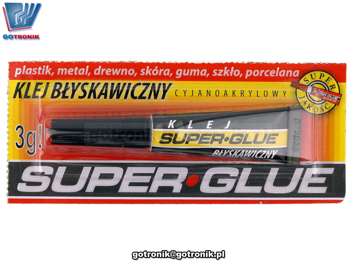 Super Glue klej błyskawiczny 3g medox do plastiku, metalu, drewna, skóry, gumy, szkła, porcelany, papieru