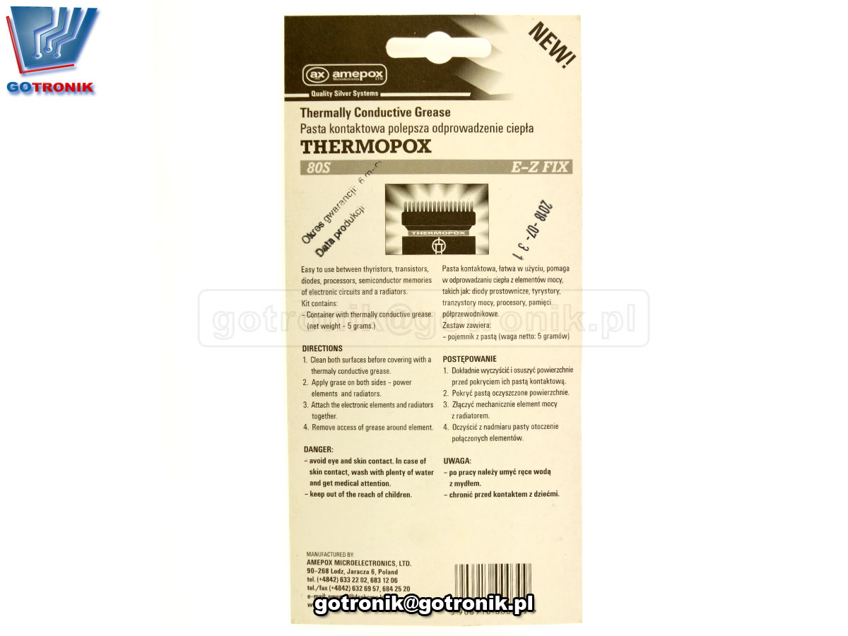 THERMOPOX 80S 5g pasta termoprzewodząca do elektroniki amepox