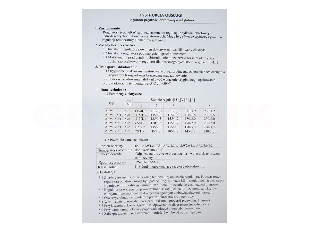 regulator autotransformatorowy ARW 0,6/1 230-130-85V