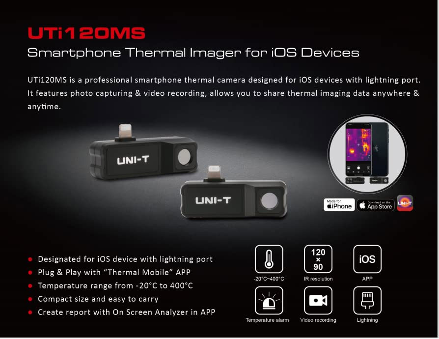 UTI120MS kamera termowizyjna - przystawka do iPhone'a