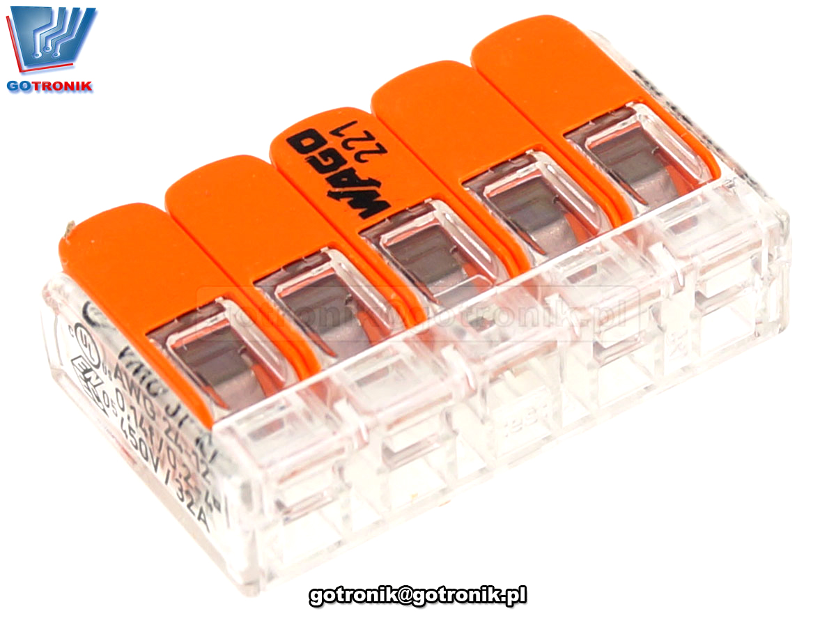 Szybkozłączka 5x0,2-4mm2 transparentna pomarańczowa x1szt. Z255