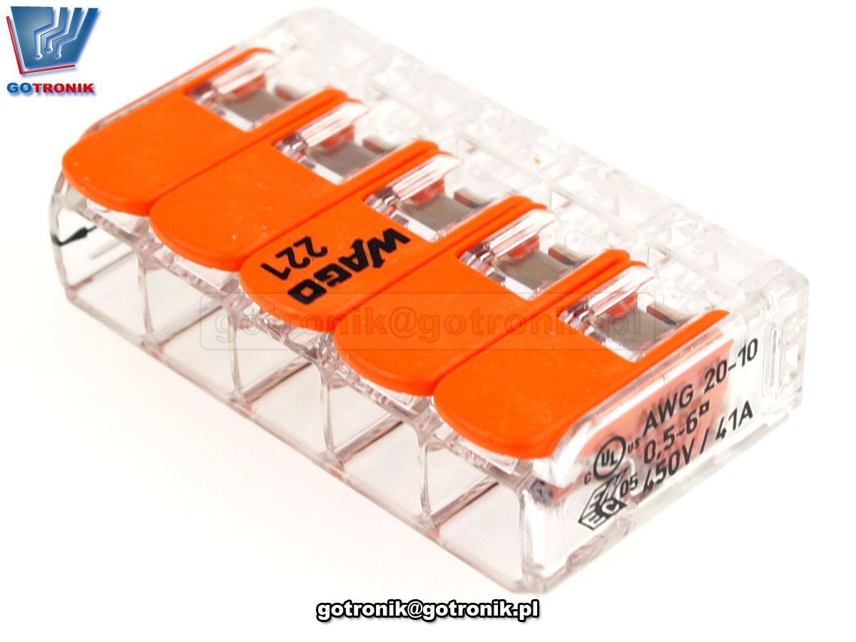 Szybkozłączka 5x0,5-6mm2 transparentna pomarańczowa x15szt. Z254P
