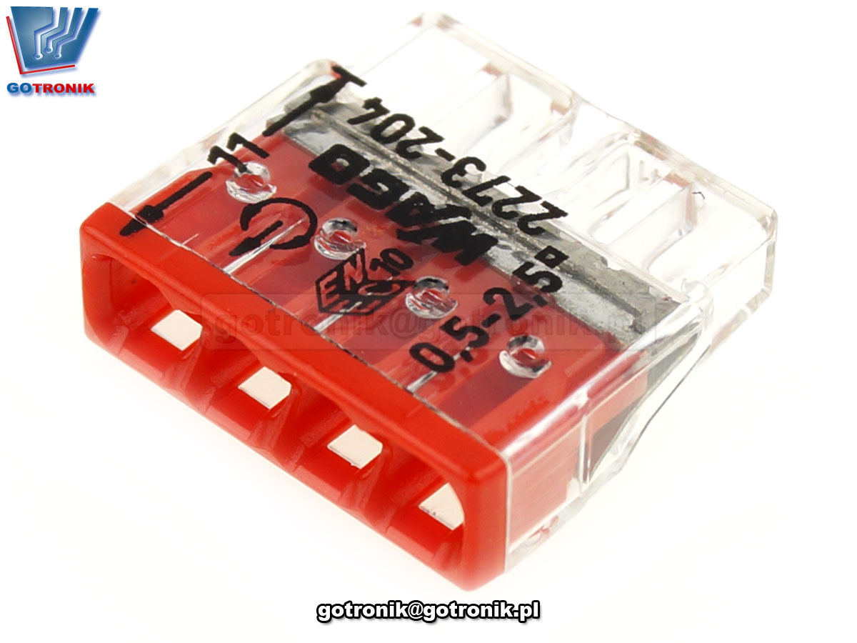 Szybkozłączka 4x 0,5-2,5mm2 transparentna czerwona x20szt. Z246
