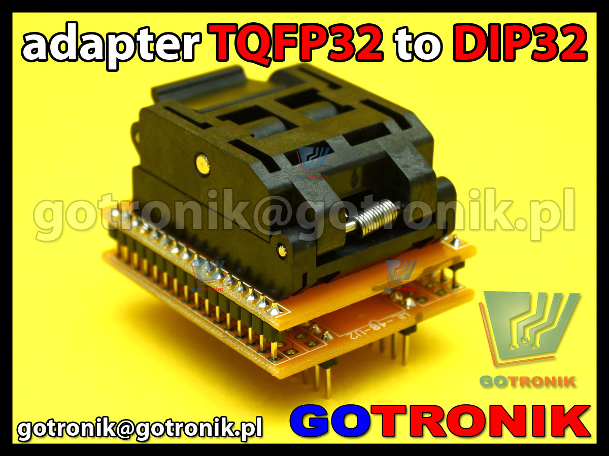 adapter TQFP32 to DIP32 uniwersalny 1:1 do programatorów qfp32 ATMEGA8, ATMEGA8A, ATMEGA8L, ATMEGA48, ATMEGA48V, ATMEGA88, ATMEGA88V, ATMEGA168, ATMEGA168V, ATMEGA328P