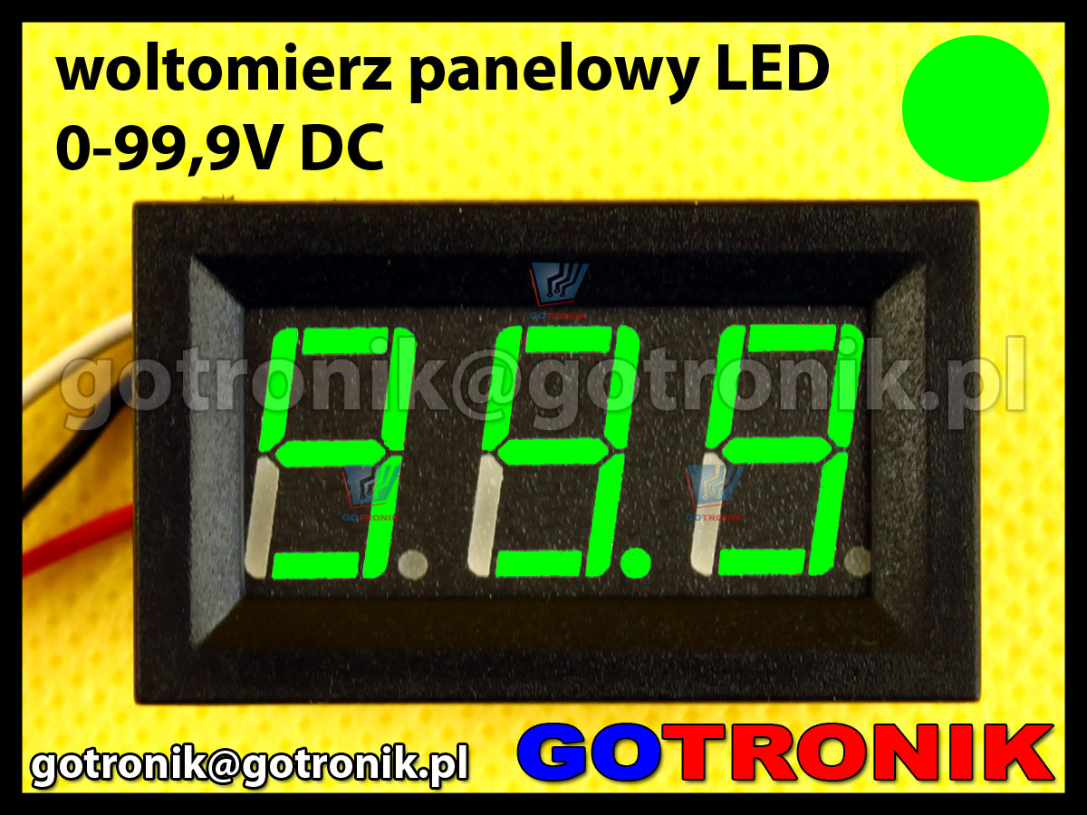 Woltomierz panelowy cyfrowy LED 0-99,9V ZIELONY obudowa V27D 100V