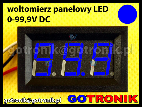Woltomierz panelowy cyfrowy LED 0-99,9V NIEBIESKI obudowa V27D 100V
