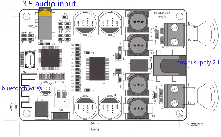 BTE-119 wzmaczniacz mocy audio klasa D 2x25W Bluetooth TDA7492P Sanwu SW-HF63 stereo