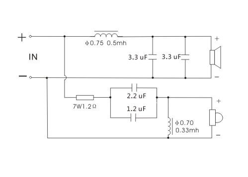 schemat ideowy zwrotnicy głośnikowej 2 dwu drożna zwrotnica głośnikowa Kasun OK-2801C 3800Hz 150W 8ohm 8om 12db/oct