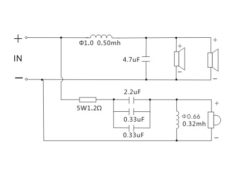 schemat ideowy zwrotnicy głośnikowej 2 dwudrożna zwrotnica głośnikowa Kasun A-108C 3300Hz 130W 4ohm 8om 12db/oct
