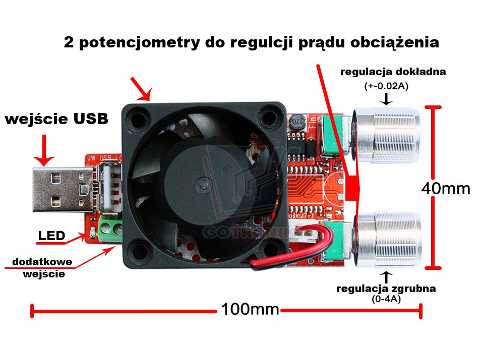 BTE-362 elektroniczne obciążenie regulacja prądu USB 20W 4A 20V