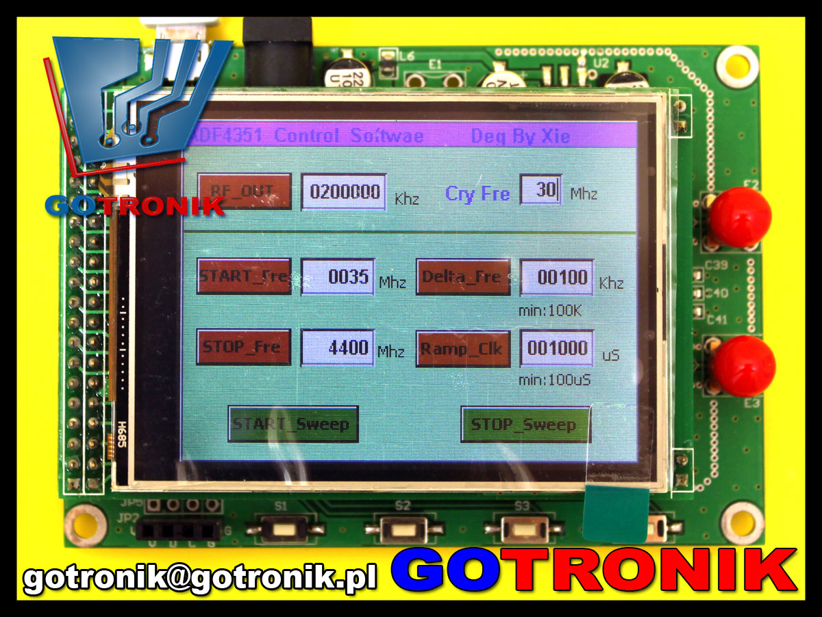 BTE-457 ADF4351 DDS generator RF mikrofalowy 35MHz-4.4GHz TFT LCD STM32F103