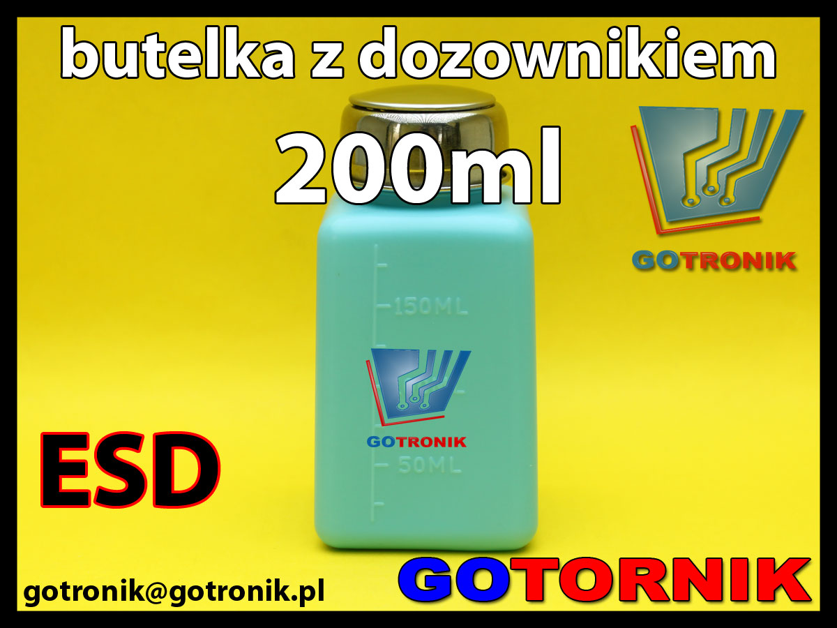 Butelka antystatyczna ESD z dozownikiem 200ml do izopropanolu, alkoholu