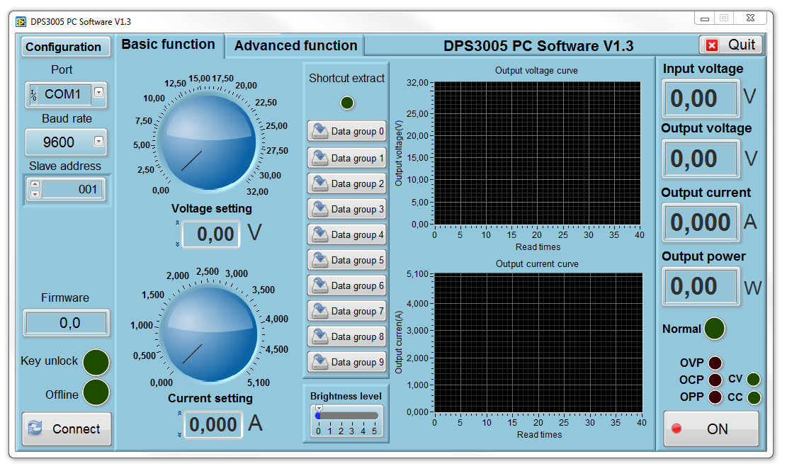 Oprogramowanie Windows PC do sterowania prać modułu przetwornicy (zasilacza) DPS3005