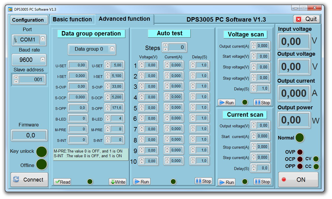 Oprogramowanie Windows PC do sterowania prać modułu przetwornicy (zasilacza) DPS3005