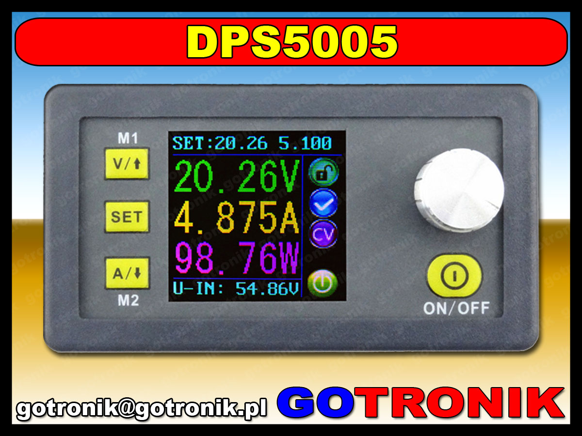 DPS5005 zasilacz ptrzetwornica napięcia dc step down buck obniżająca napięcie 50V 250W 5A LCD BTE-410