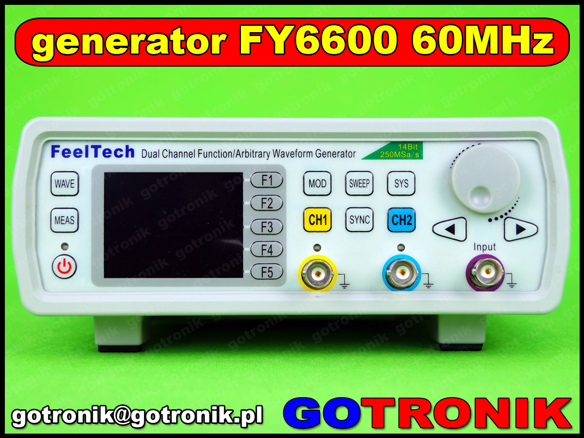 FY6600 Feeltech generator funkcyjny arbitralny stołowy laboratoryjny DDS dwukanałowy, miernik częstotliwości 100MHz