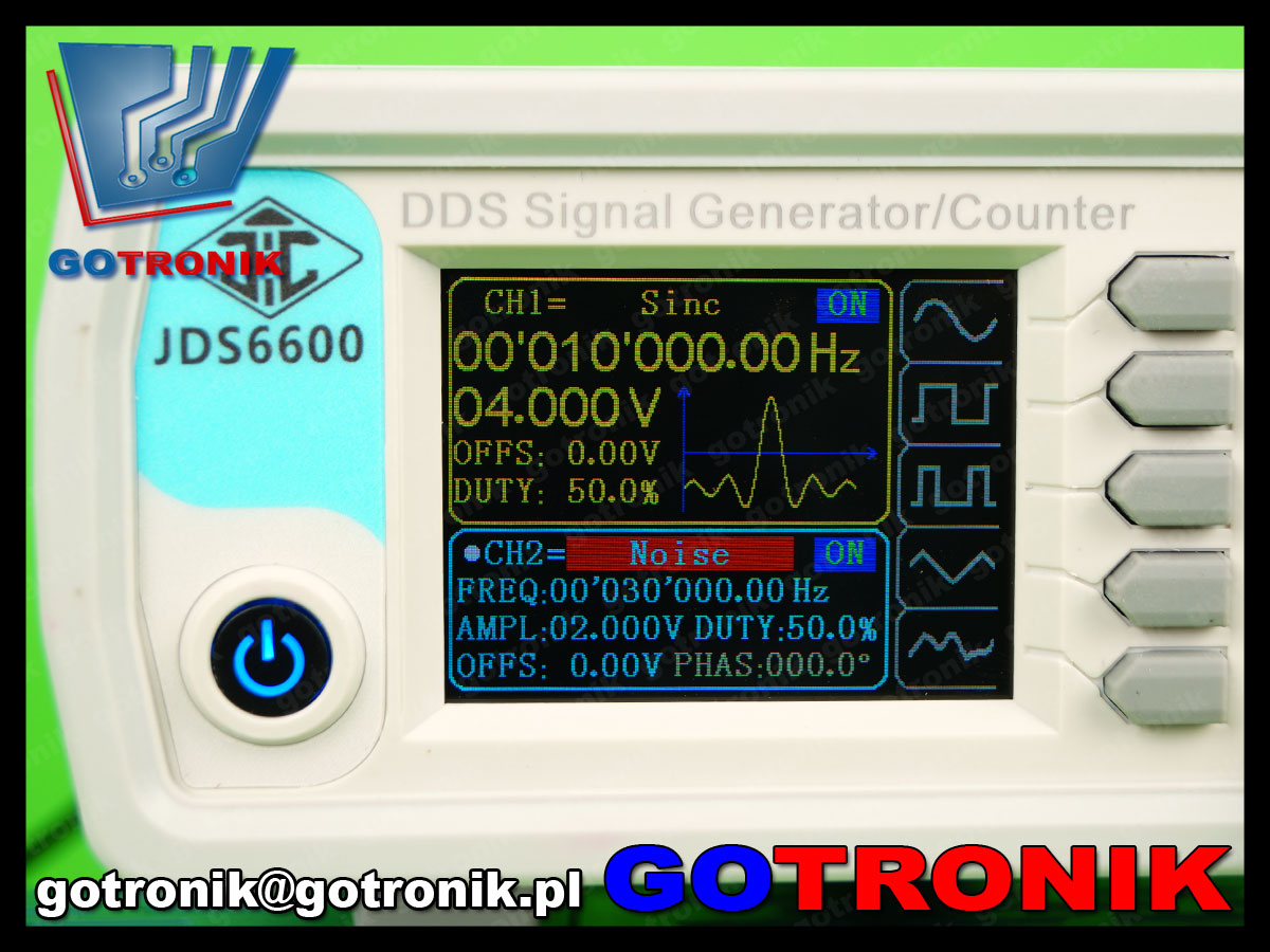 generator funkcyjny JDS6600 widok włączonego ekranu sterującego