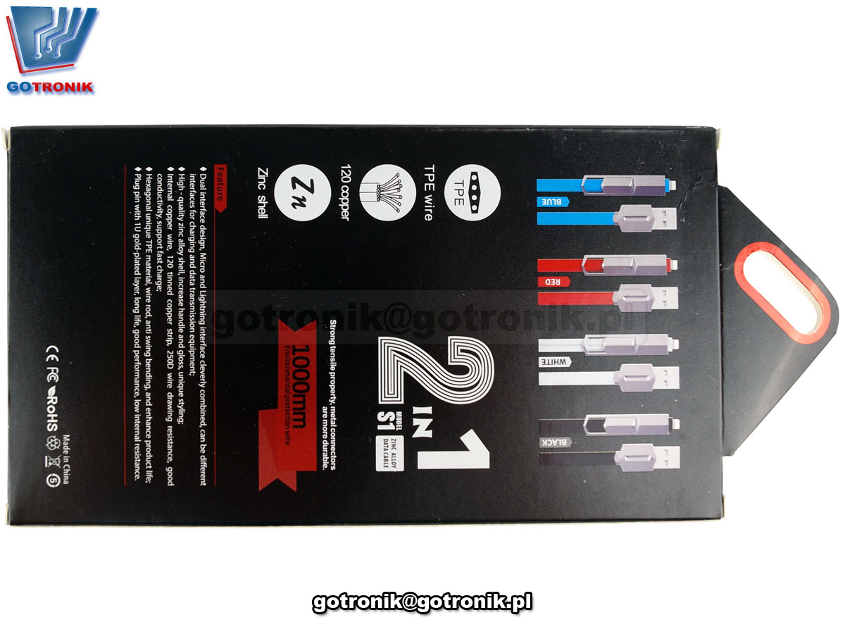 Kabel 2w1 - mirco USB + Lightning iPhone GOT-022