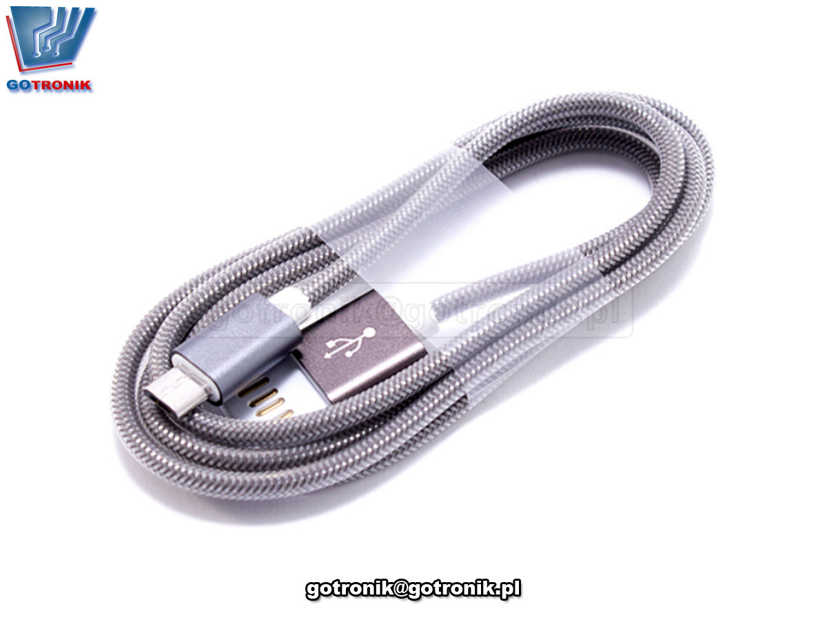 Kabel USB - microUSB w oplocie nylonowym szary GOT-052