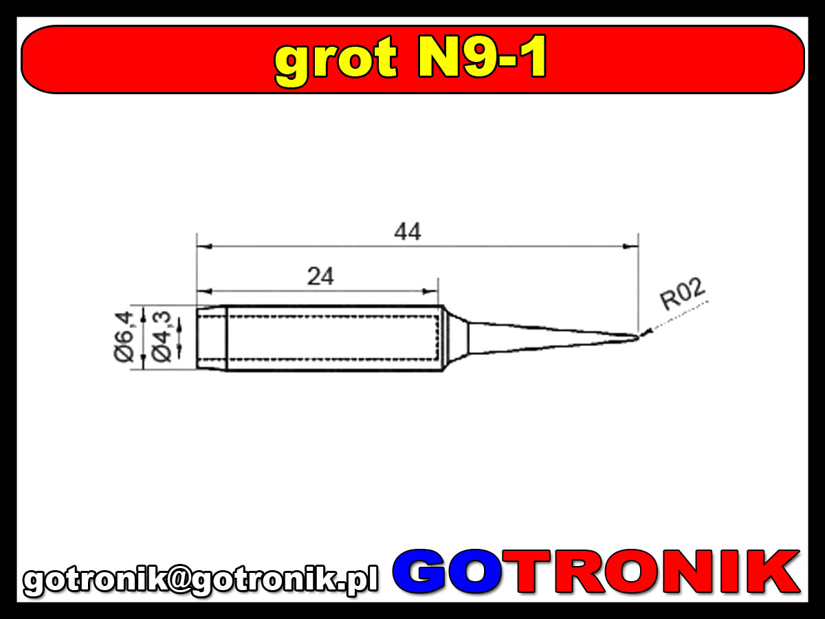 Grot N9-1 - ostry stożek 0,2mm do stacji lutowniczych groty z serii: ZD-8916, ZD-8917B, ZD-8936