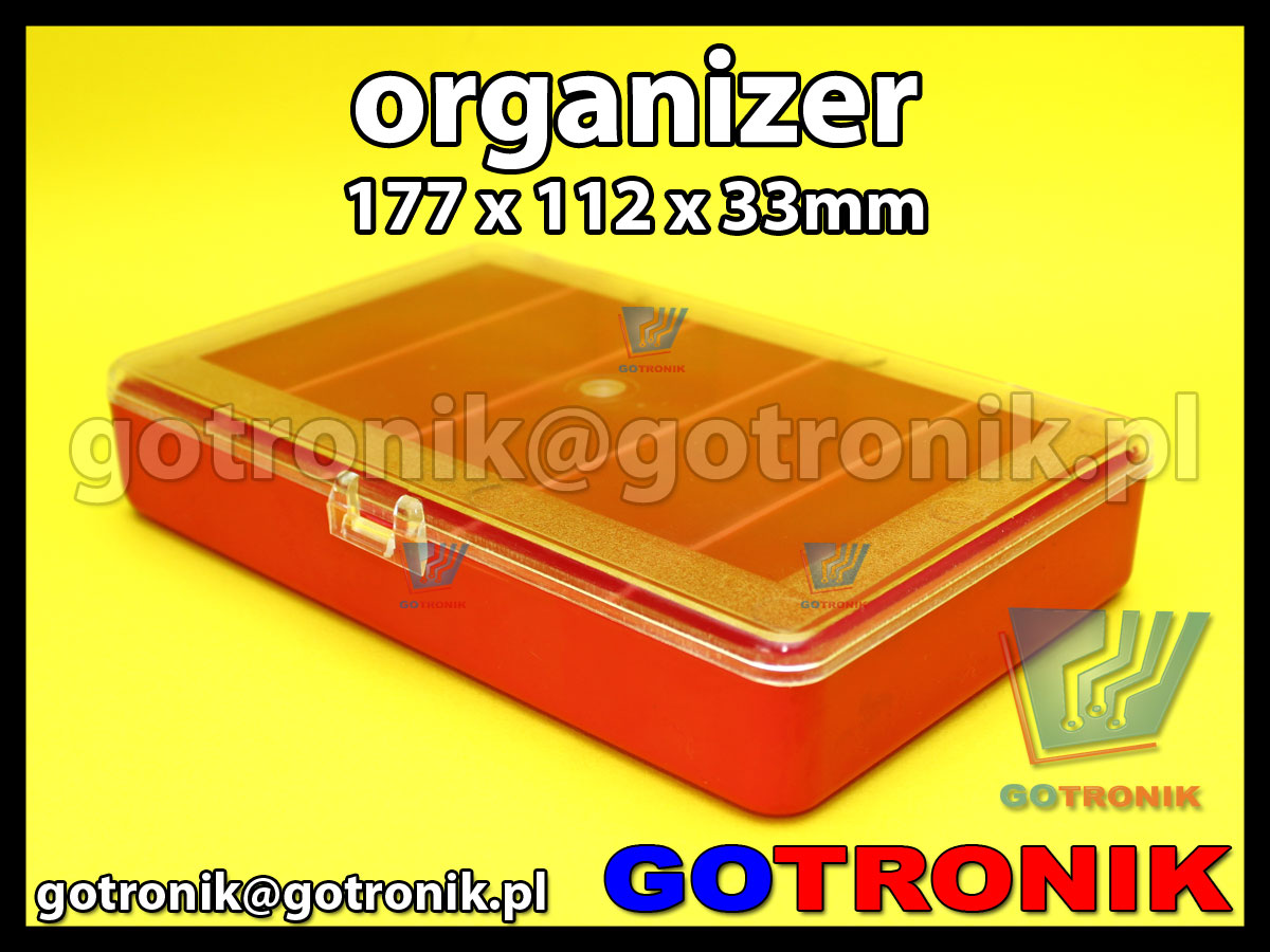 organizer z 5 przegródkami o wymiarach 177x112x33mm czerwony