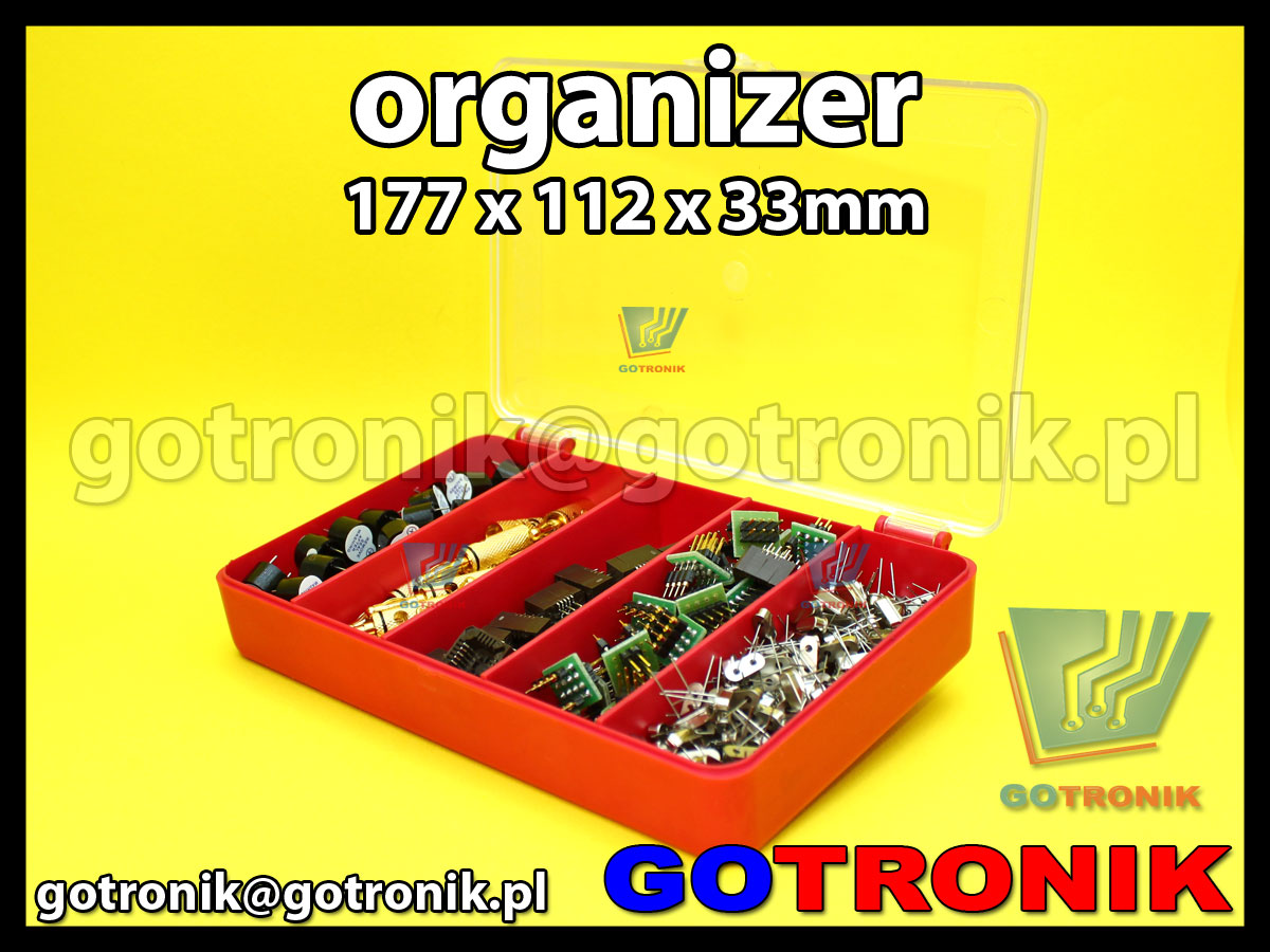 organizer z 5 przegródkami o wymiarach 177x112x33mm czerwony