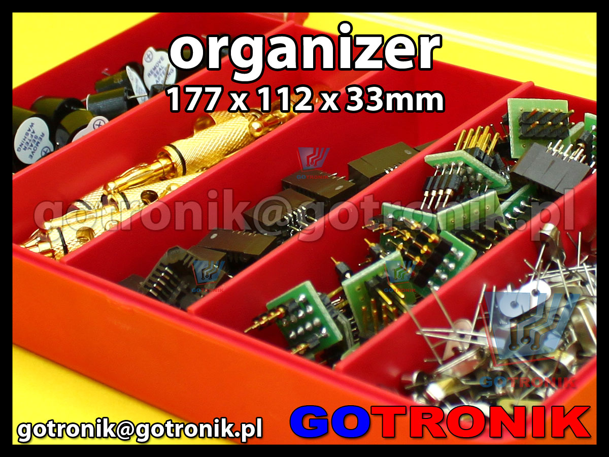 organizer z 5 przegródkami o wymiarach 177x112x33mm czerwony