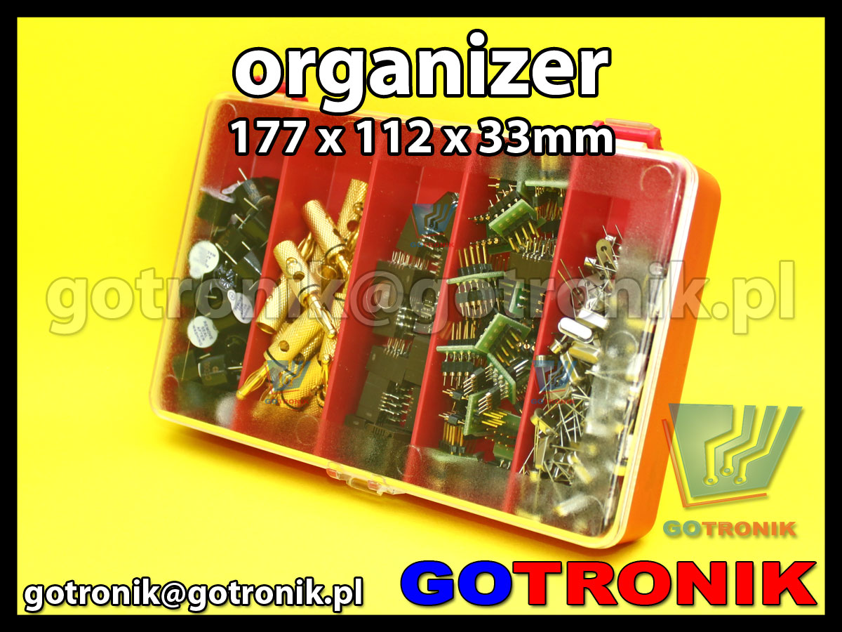 organizer z 5 przegródkami o wymiarach 177x112x33mm czerwony