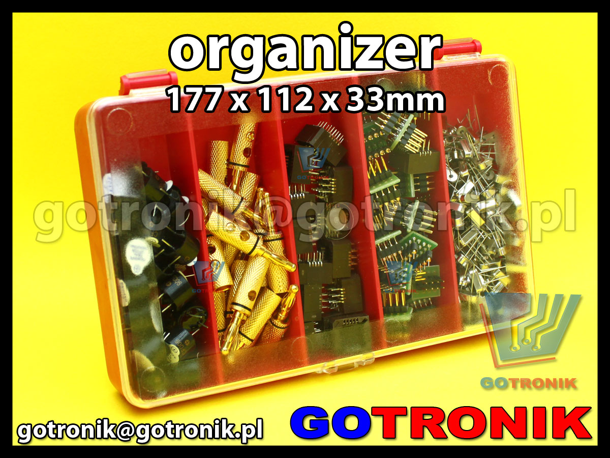 organizer z 5 przegródkami o wymiarach 177x112x33mm czerwony