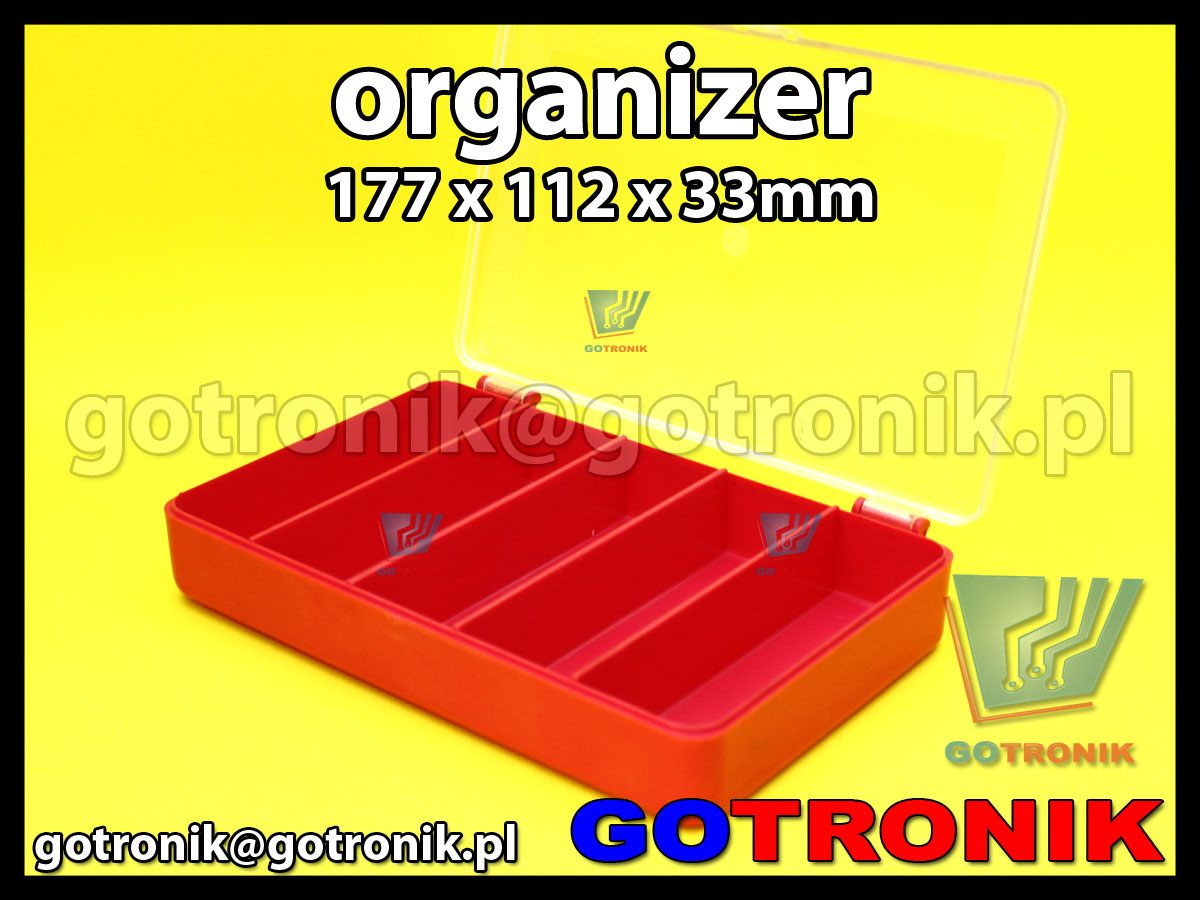 organizer z 5 przegródkami o wymiarach 177x112x33mm czerwony