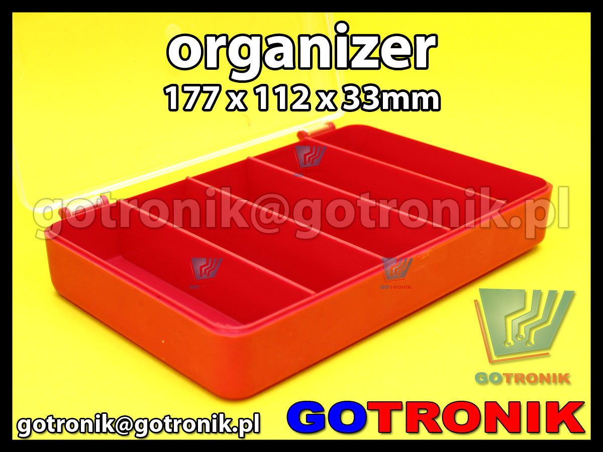 organizer z 5 przegródkami o wymiarach 177x112x33mm czerwony