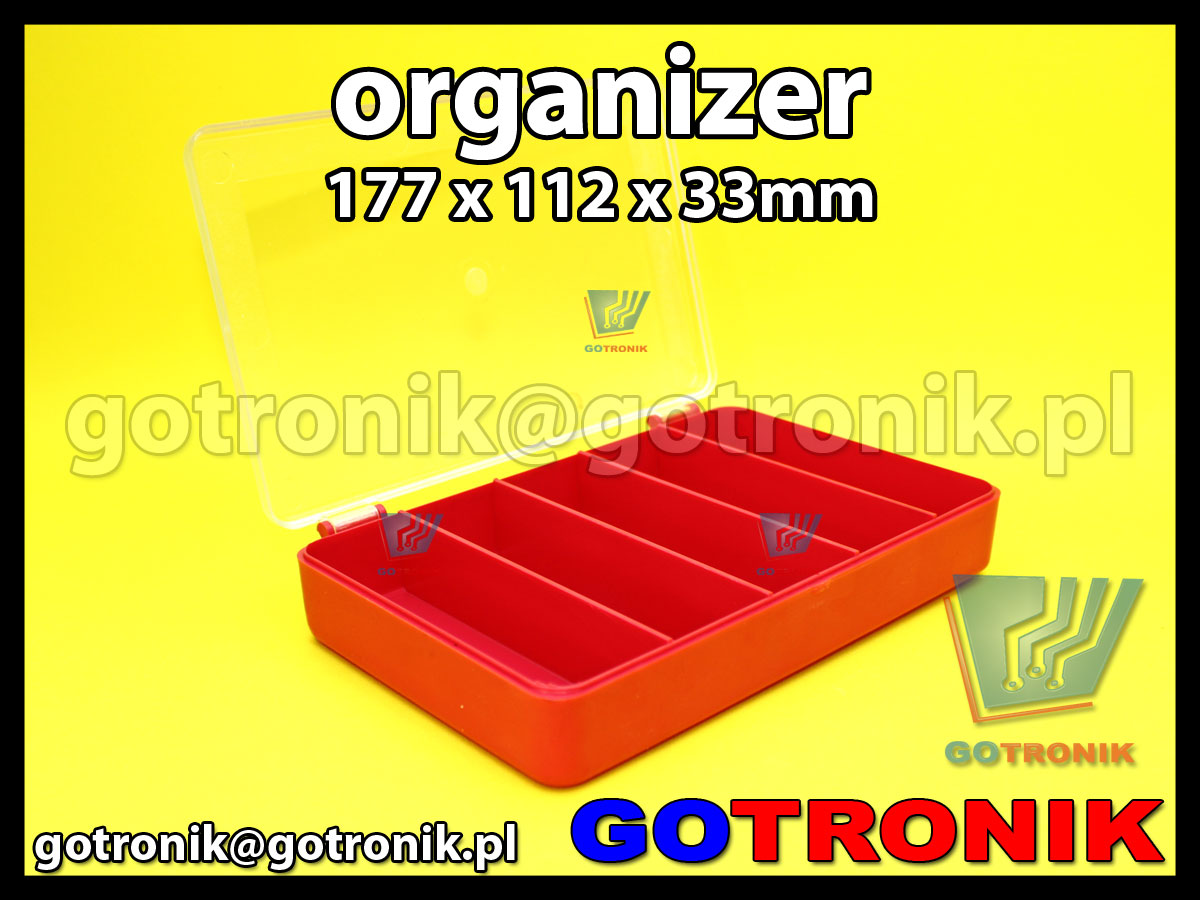 organizer z 5 przegródkami o wymiarach 177x112x33mm czerwony