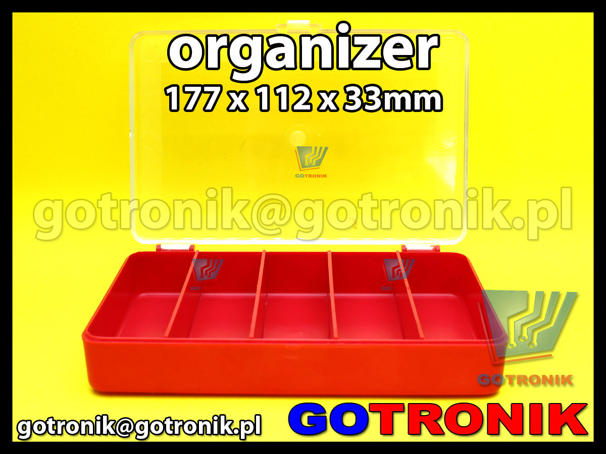 organizer z 5 przegródkami o wymiarach 177x112x33mm czerwony